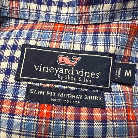 Vineyard Vines Shirt Mens Medium Plaid Slim Murray Blue Red Long Sleeve Button - Picture 6 of 6